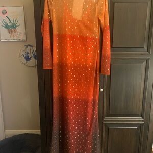 Never Fully Dressed Vibrant Orange and Red Long Sleeve Dress